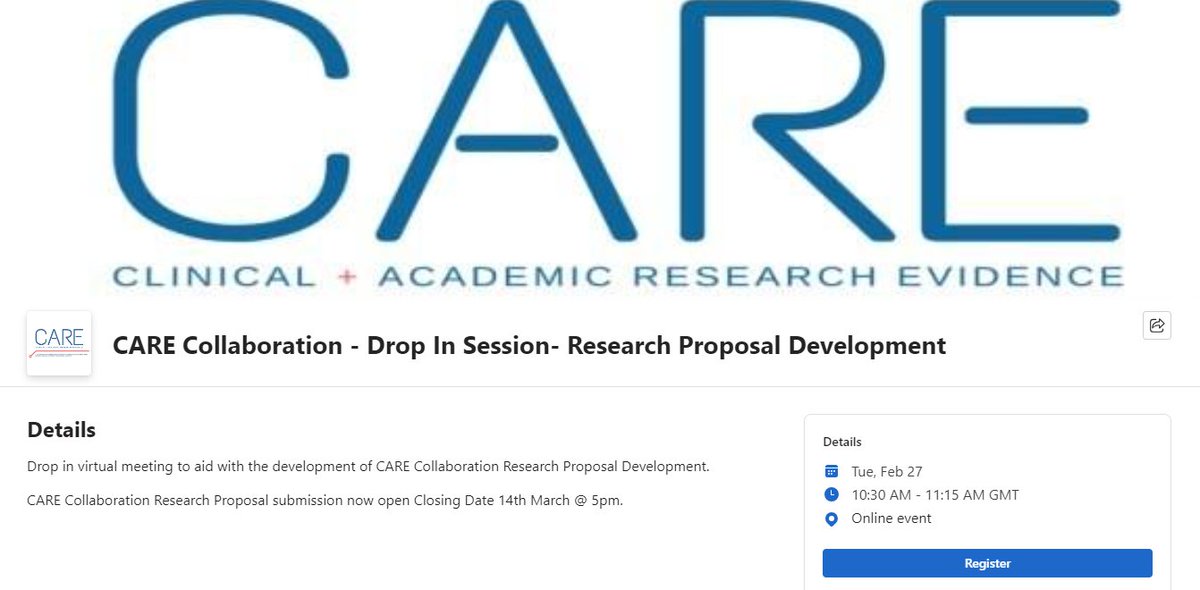NMPDU Kilkenny (@nmpdukilkenny) on Twitter photo CARE Collaboration (HSE/SETU) Research Proposal Workshop - Online Event Tuesday 27th February 10.30-11.15
To register: bit.ly/3SW444G <a href="/UHW_Waterford/">Univ Hosp Waterford</a> <a href="/WexGenHosp/">Wexford General Hospital</a> @mariaba01464133 <a href="/lukes_ck/">St. Luke's General Hospital Carlow/Kilkenny</a> <a href="/CharmaineScal/">Charmaine Scallan</a> <a href="/MichelleWaldr19/">Michelle Waldron</a> <a href="/TraceyDermody/">Tracey Dermody</a> CARE Collaboration (HSE/SETU) Research Proposal Workshop - Online Event Tuesday 27th February 10.30-11.15
To register: bit.ly/3SW444G <a href="/UHW_Waterford/">Univ Hosp Waterford</a> <a href="/WexGenHosp/">Wexford General Hospital</a> @mariaba01464133 <a href="/lukes_ck/">St. Luke's General Hospital Carlow/Kilkenny</a> <a href="/CharmaineScal/">Charmaine Scallan</a> <a href="/MichelleWaldr19/">Michelle Waldron</a> <a href="/TraceyDermody/">Tracey Dermody</a>