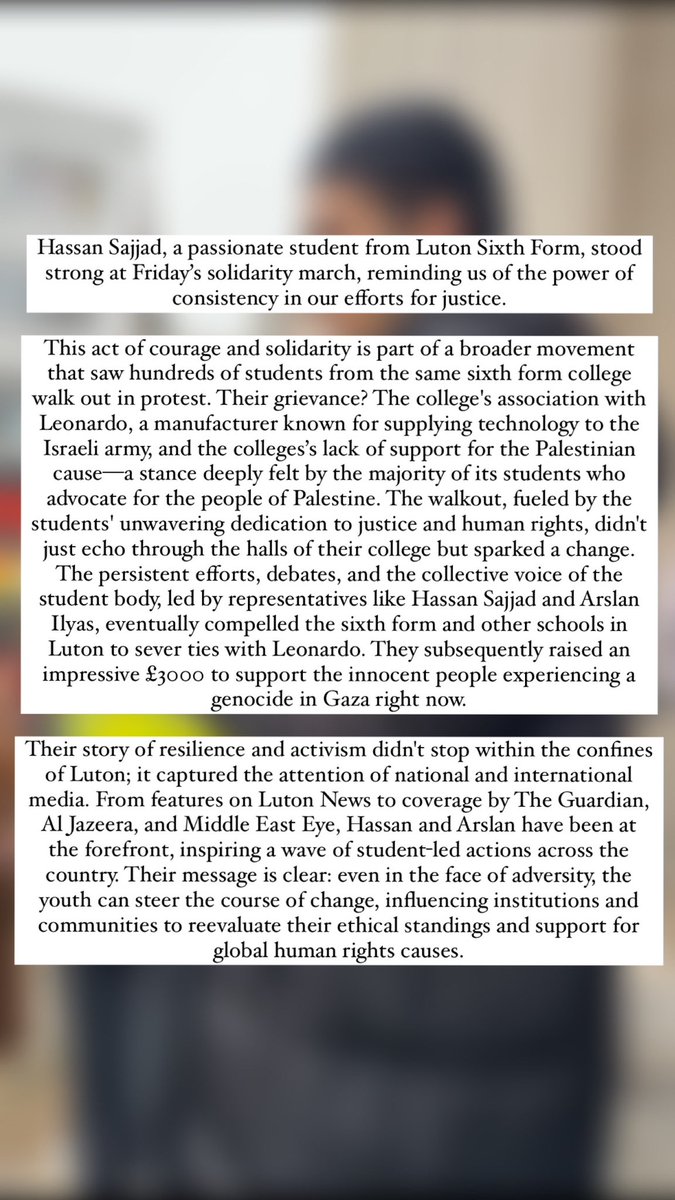 Luton4Palestine's tweet image. Hassan Sajjad, a passionate student from Luton Sixth Form, stood strong at Friday’s Solidarity March, reminding us of the power of consistency in our efforts for justice.

@LSFCstudents @LutonCommAction
