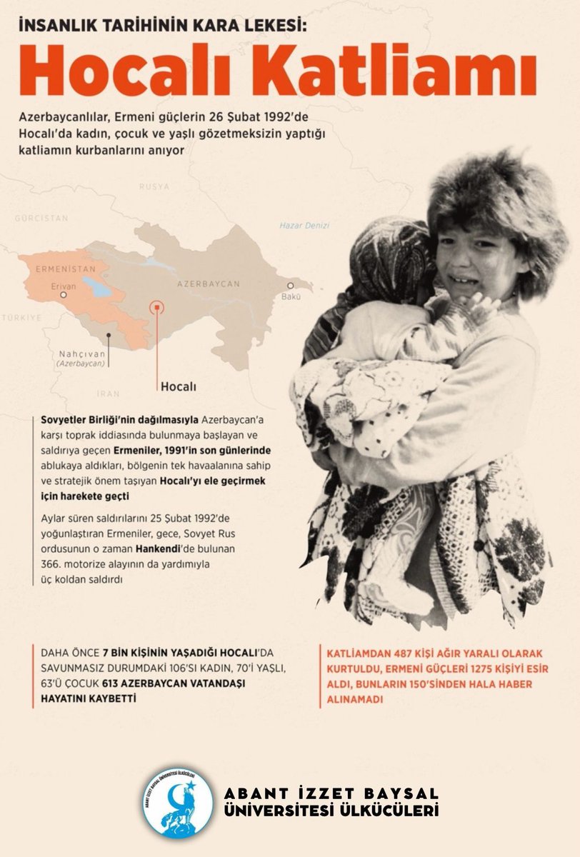 Katledilen soydaşlarımızı rahmet, minnet ve dualar ile anıyoruz.
#HocalıKatliamı