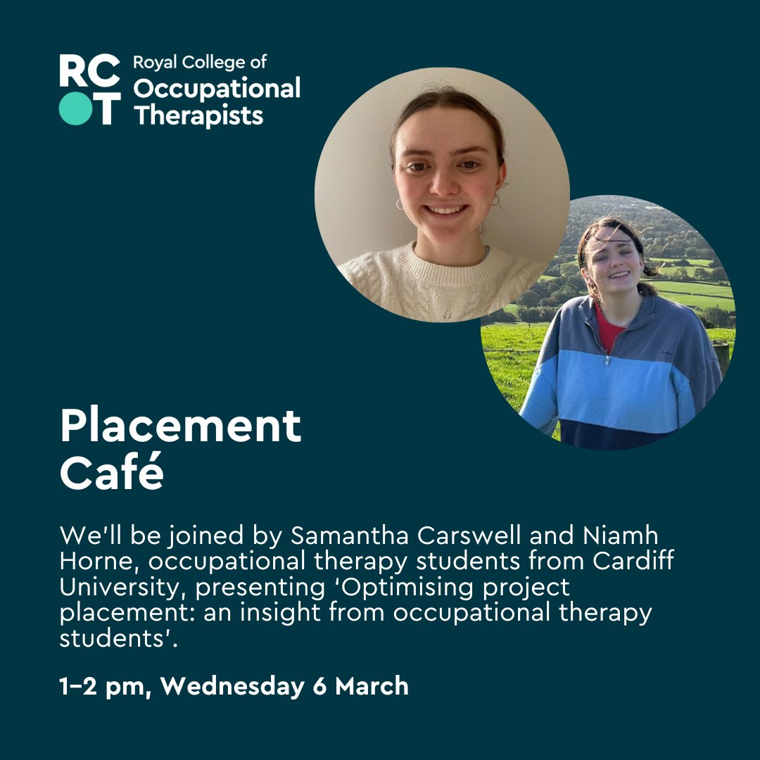 Come along to the next Placement Café on Wednesday 6 March, 1–2pm.☕ Samantha Carswell and Niamh Horne will be presenting ‘Optimising project placement: an insight from occupational therapy students’. 🔗 Find out how to join: loom.ly/oISnxW0