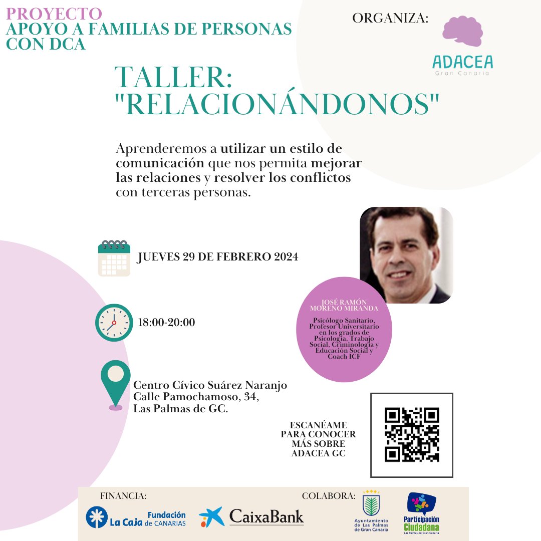 AdaceaGC's tweet image. Les invitamos a nuestro Taller Relacionándonos 🤗 donde hablaremos de la importancia de la resolución de conflictos. Estaremos acompañados de José Ramón Moreno Miranda, quien desempeñará este taller y nos ayudará a mejorar las relaciones y resolver los conflictos con las personas
