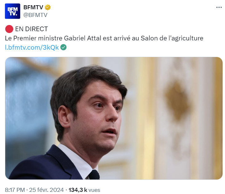 GilbertCollard's tweet photo. Morte de trouille, la macronie se planque face au peuple: suite au fiasco de la visite de Macron au Salon de l'Agriculture, Attal s'y est rendu hier soir... après la fermeture, quand il n'y avait plus personne ! https://t.co/4k5rAP4Lar