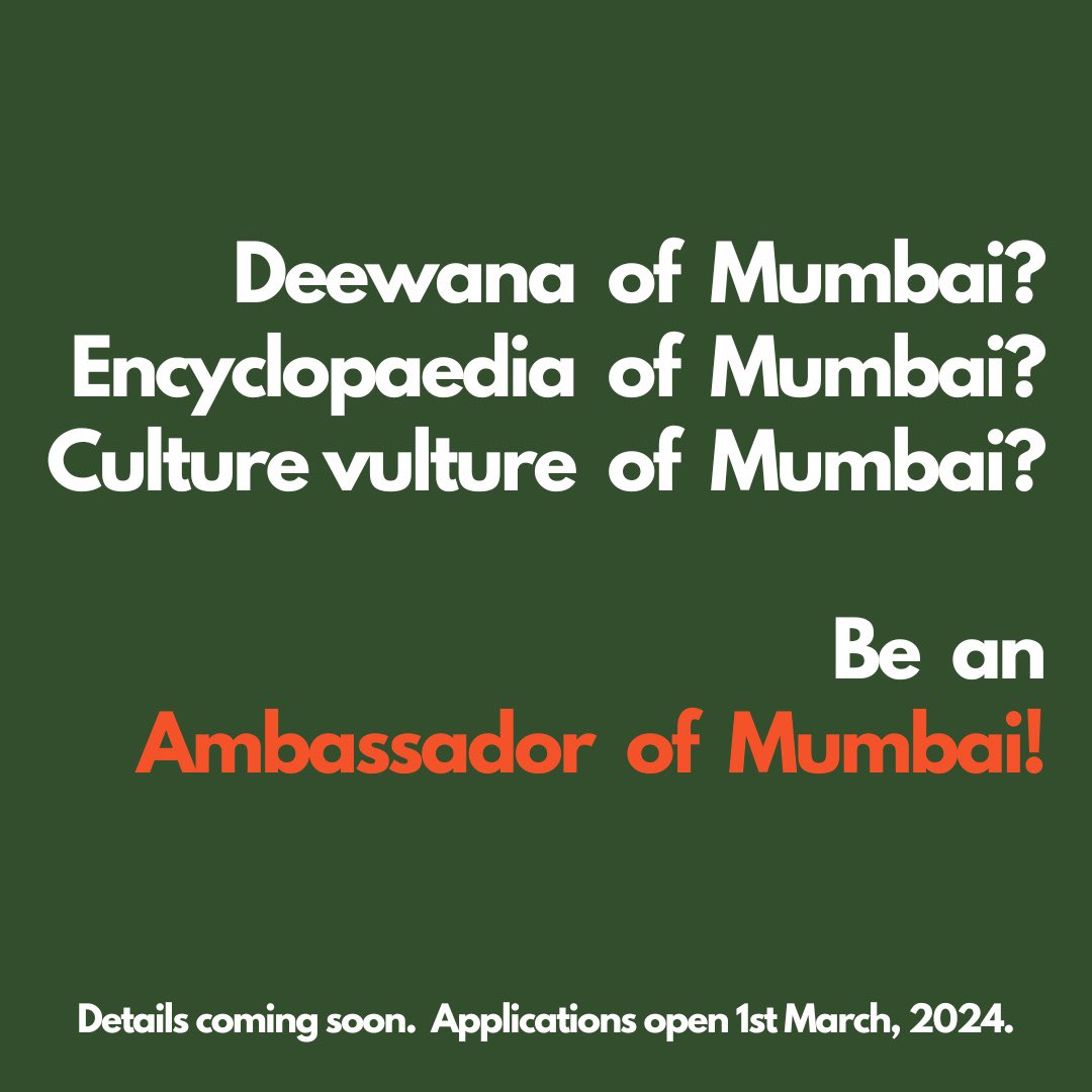 Are you a Mumbai know-it-all with time during the week to share your knowledge with travellers visiting the city? Then become an Ambassador of Mumbai with us. Watch this space on March 1 for more details. For any queries, please connect with us on +91 89281 57148…