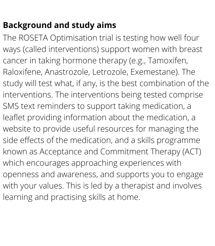 ISRCTN's tweet photo. The ROSETA Optimisation Trial – Investigating strategies to improve medication adherence in women with early-stage breast cancer. Registered at #ISRCTN by @LeedsCTRU @SGSmith_87

https://t.co/bWk1AdZEwb

#clinicaltrials https://t.co/yky1fLNdUf