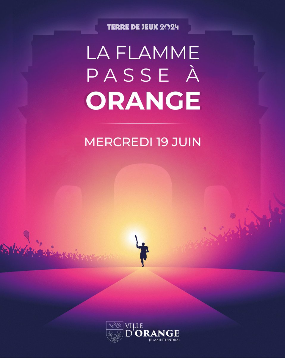 🔥 | 𝗟𝗔 𝗙𝗟𝗔𝗠𝗠𝗘 𝗔𝗥𝗥𝗜𝗩𝗘 !
📅 Mercredi 19 juin
⏰ 15h
📍 Théâtre antique d'Orange
• En juin, la Cité des Princes accueillera la flamme Olympique au sein de son théâtre multimillénaire.

#FlammeOlympique #TerredeJeux2024
