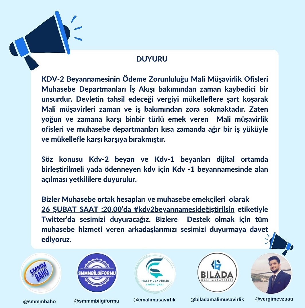 Saat 20:00 da etiketimiz #kdv2beyannamesideğiştirilsin