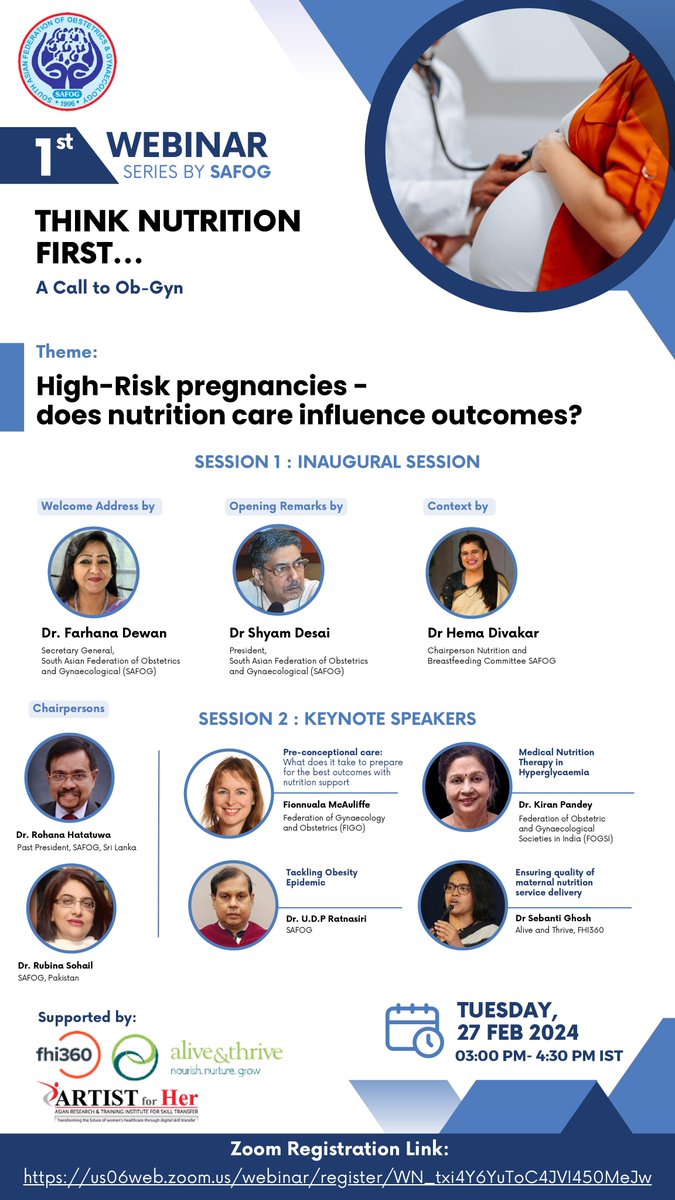 WeCollaborateforNutrition (@wecan4poshan) on Twitter photo Happening tomorrow!
Prioritizing nutrition for mothers especially the role of nutrition in high-risk pregnancies-a webinar organized by SAFOG Nutrition Committee, supported by <a href="/aliveandthrive/">Alive & Thrive</a> <a href="/fhi360/">FHI 360</a> <a href="/fhisolutions/">FHI Nutrition</a>
<a href="/fogsiofficial/">FOGSI</a> <a href="/FIGOHQ/">FIGO HQ</a> <a href="/ARTISTforHer/">ARTIST for Her</a> Happening tomorrow!
Prioritizing nutrition for mothers especially the role of nutrition in high-risk pregnancies-a webinar organized by SAFOG Nutrition Committee, supported by <a href="/aliveandthrive/">Alive & Thrive</a> <a href="/fhi360/">FHI 360</a> <a href="/fhisolutions/">FHI Nutrition</a>
<a href="/fogsiofficial/">FOGSI</a> <a href="/FIGOHQ/">FIGO HQ</a> <a href="/ARTISTforHer/">ARTIST for Her</a>