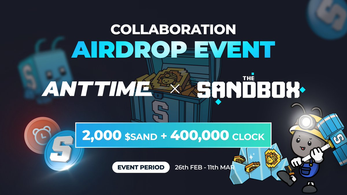 ANTTIME | TIME To EARN ๐ (@anttime_net) on Twitter photo ๐ค ANTTIME x The Sandbox Partnership Airdrop Event!!
๐ฉต <a href="/TheSandboxGame/">The Sandbox</a> is a virtual gaming world where you can build, own, and monetize your gaming experiences.
๐ฅ Join the event to win Extra Benefit Skin (Limited Edition)!
gleam.io/rhkMy/anttime-โฆ
๐ Don't miss out on the ๐ค ANTTIME x The Sandbox Partnership Airdrop Event!!
๐ฉต <a href="/TheSandboxGame/">The Sandbox</a> is a virtual gaming world where you can build, own, and monetize your gaming experiences.
๐ฅ Join the event to win Extra Benefit Skin (Limited Edition)!
gleam.io/rhkMy/anttime-โฆ
๐ Don't miss out on the