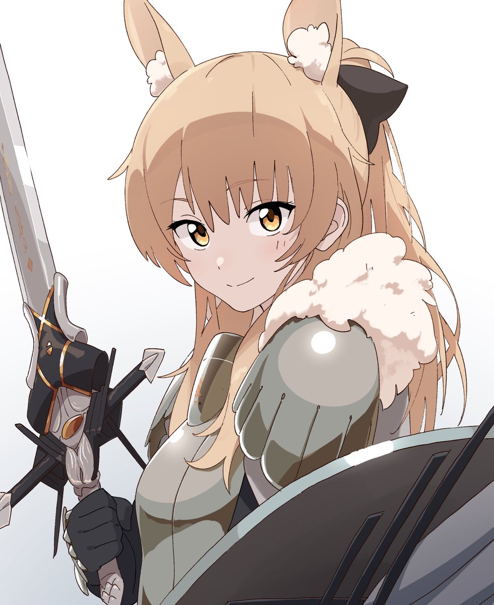 blemishine (arknights) 1girl animal ears solo horse ears weapon looking at viewer holding  illustration images