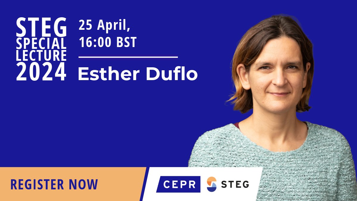 🌟 Exciting News! 🌟 Join us for the STEG Special Lecture 2024 featuring Esther Duflo @MITEcon @MIT 🗓️ Date: April 25, 2024 🕓 Time: 16:00 BST 🌐 Online Event 📌 Register for the webinar on Zoom: ow.ly/StcL50QGzVO
