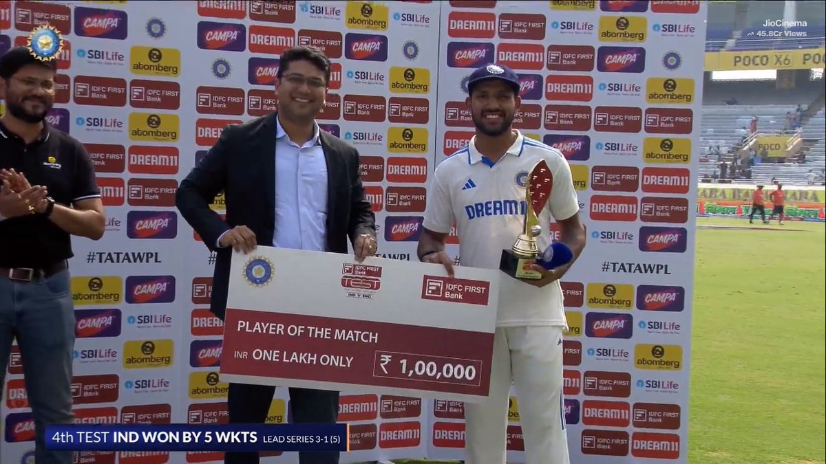 Dhruv Jurel becomes the first Indian wicketkeeper in 22 years to win the POTM award in his debut Test series. 🇮🇳👏