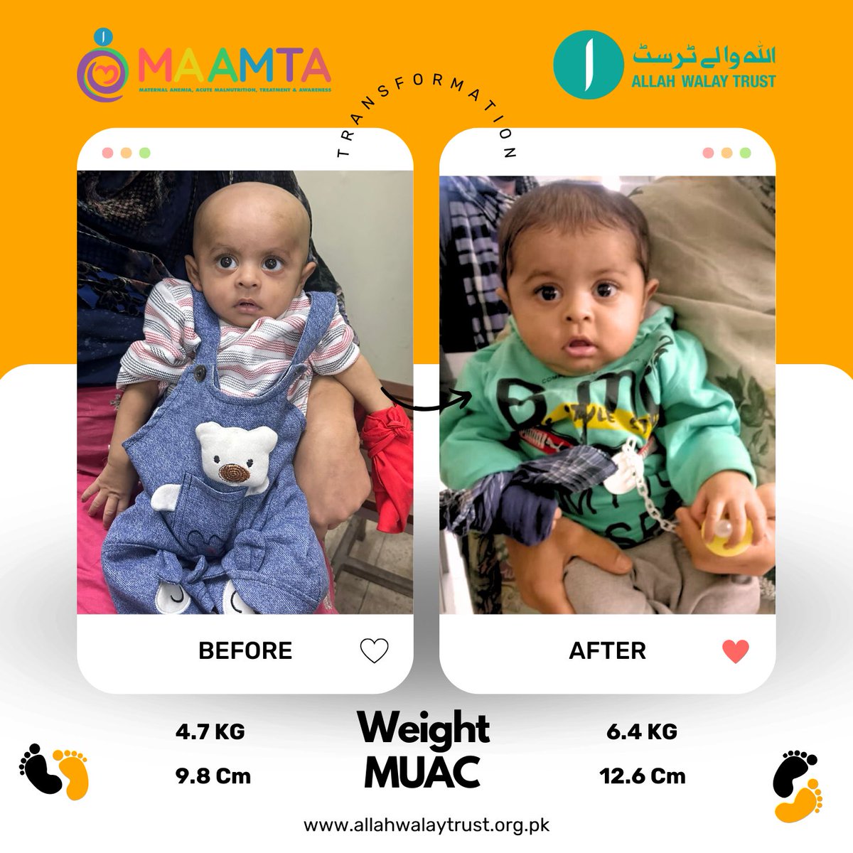 اللہ والے ٹرسٹ ممتا پروگرام میں رجسٹر ہونے سے پہلے اور بعد کے نتائج۔  #AllahWalayTrust #ZeroHunger #FoodOrganization #CleanWater #Health #Nutrition #SchoolMealProgram #FoodForAll #MAAMTA #HealthyBaby