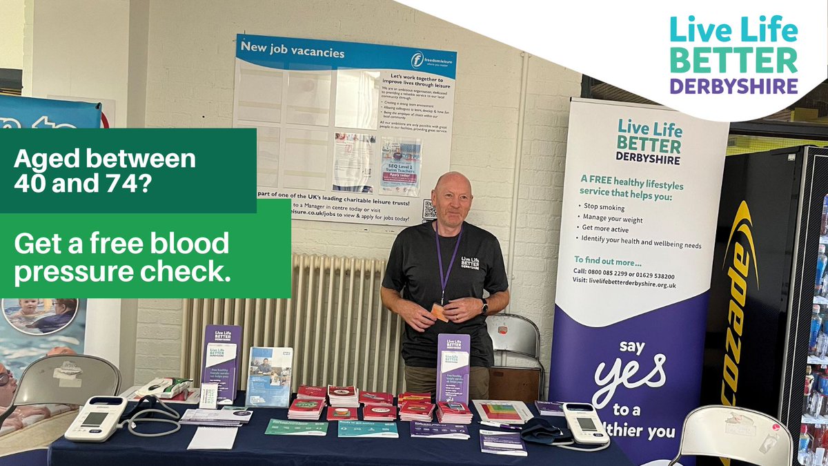 Derbyshirecc's tweet photo. Aged 40 - 74? Our Live Life Better Derbyshire team will be offering free Blood Pressure checks during February and March, Find out where they will be here: https://t.co/x60ISH7zHP https://t.co/UTa8vxL5Hz