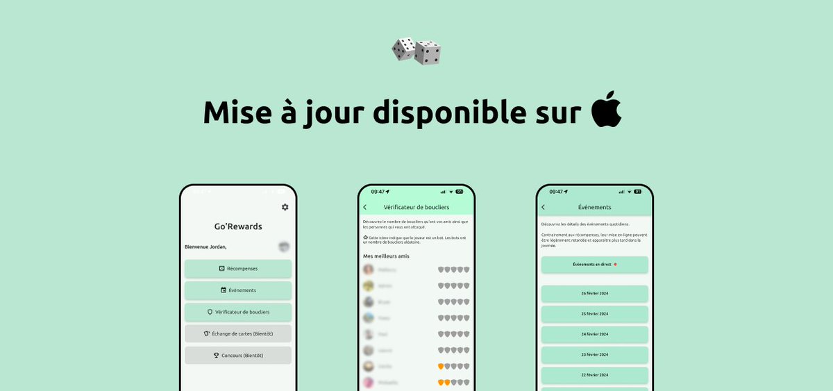 GoRewardsApp's tweet image. Bonne nouvelle 🎊

La dernière mise à jour de Go'Rewards est disponible sur iOS 🍏

Profitez dès maintenant du vérificateur de boucliers, des événements en direct, ainsi que pleins d'autres améliorations📱

Bon jeu !