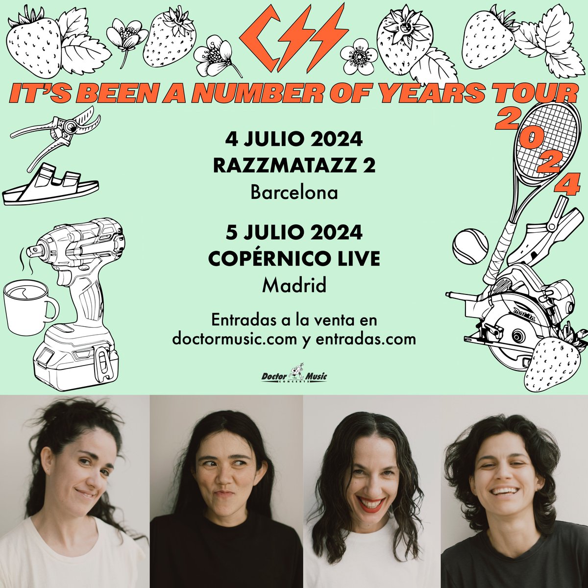 ‼️ Entradas ya a la venta para los conciertos de la gira 2⃣0⃣ aniversario 🎈 de Cansei de Ser Sexy en Barcelona y Madrid. - Jueves 4 de julio en Barcelona (Razzmatazz 2) - Viernes 5 de julio en Madrid (Copérnico Live) 🎟️ doctormusic.com @csssuxxx