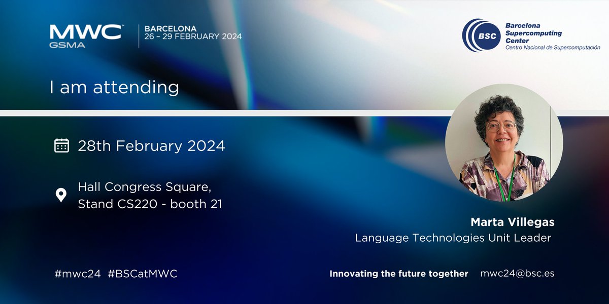 This year @BSC_CNS will be showcasing its innovations at #MWC24. Reach me there!  ￼ Hall Congress Square, Stand CS220 booth 21 ￼  26th February 2024 🚀#BSCatMWC