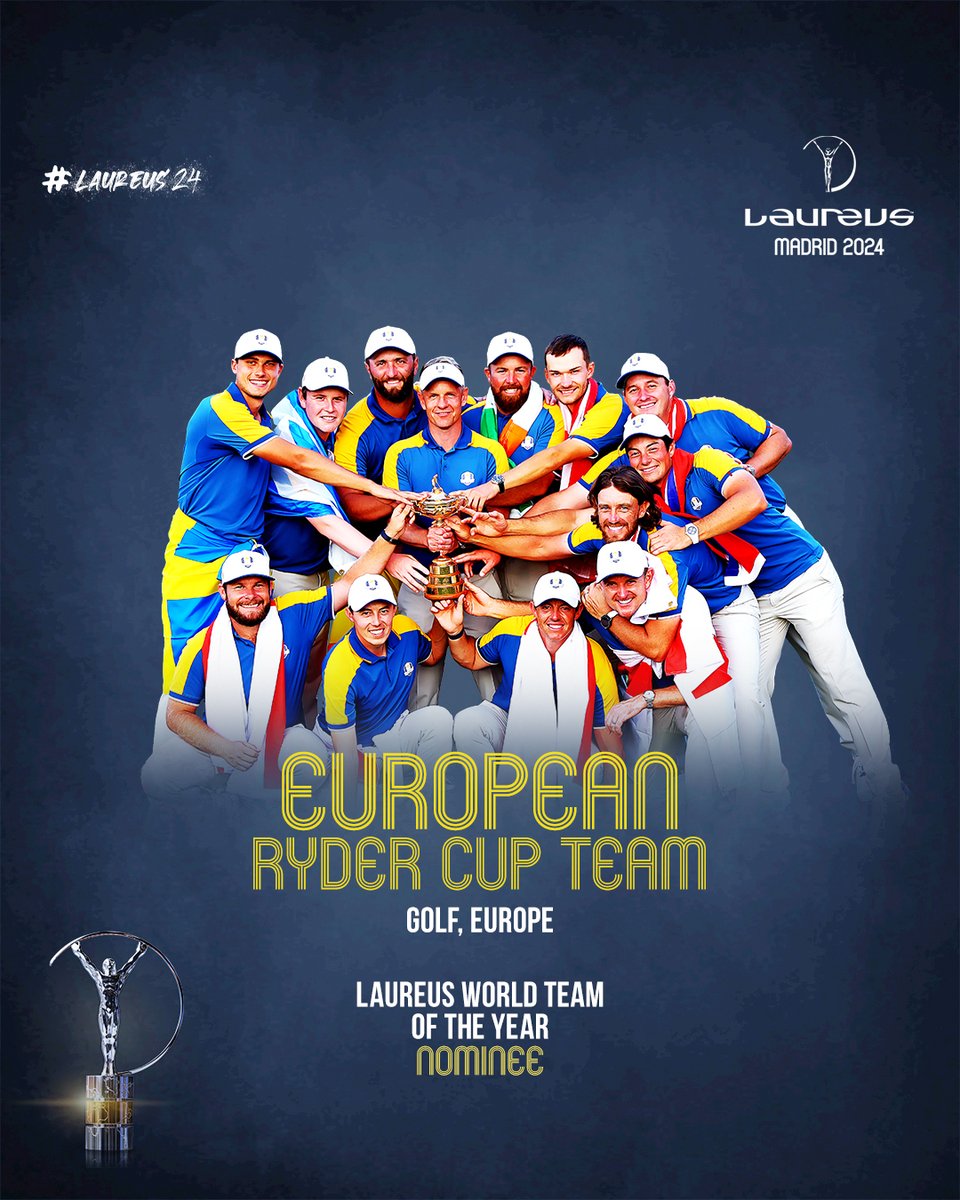 Team Europe have been nominated by a panel of over 1000 of the world’s leading sports journalists as one of the six best teams in World Sport for 2023 at the Laureus World Sports Awards 🇪🇺 @LaureusSport | #RyderCup