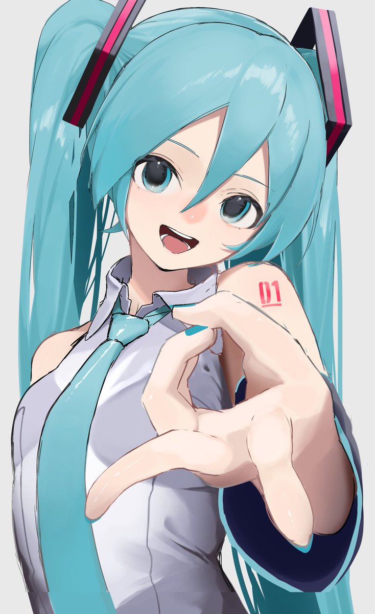 hatsune miku 1girl solo twintails long hair necktie upper body shirt  illustration images