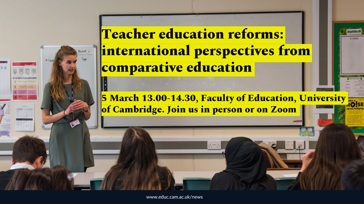 Could England's highly controversial reforms to #teacher education now have repercussions further afield? Join Jim Hordern (<a href="/EducationBATH/">Department of Education at Bath</a>), <a href="/DrClareBrooks/">Clare Brooks</a> (<a href="/Cambridge_Uni/">Cambridge University</a>) &amp;  <a href="/TeresaTatto/">Maria Teresa Tatto</a> (<a href="/ASU/">Arizona State University</a>) on 5 March to explore the implications. For Zoom access, Email: cb2280@cam.ac.uk