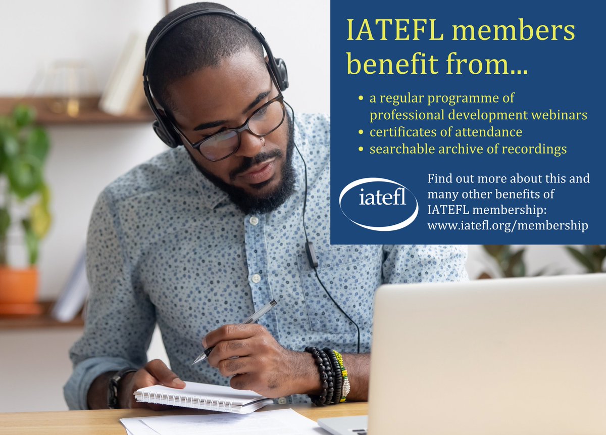IATEFL, and its 16 Special Interest Groups, offer a regular programme of #CPD webinars on a huge range of topics relevant to #ELT professionals working in all areas of the profession. Just one of the benefits of joining #IATEFL. 
Find out more: iatefl.org/get-involved/m…