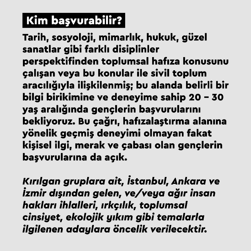 hakikatadalet's tweet photo. 🚀Gençlere açık çağrı: #HafızaveGençlik projesi için yeni dönem başvuru süreci başladı! 

Özgün hafızalaştırma işleri üretmeyi hedefleyen projenin üçüncü döneminde yaşları 20 ila 30 arasında değişen katılımcıların başvurularını bekliyoruz.

► Detaylar: https://t.co/UfDxo2Jr6s