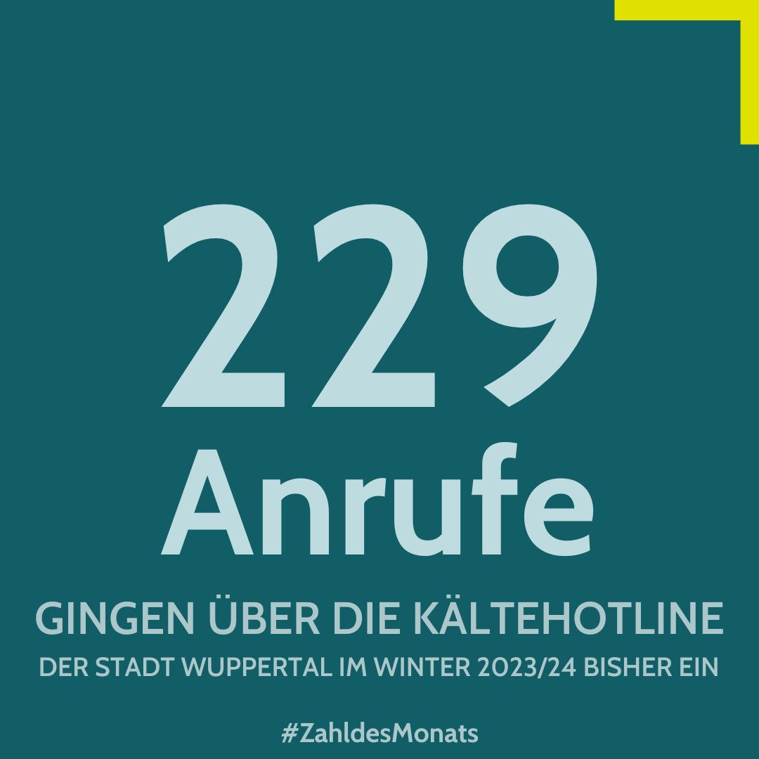 Heute geht ein ganz großes Dankeschön raus: Viele #Wuppertal​​er*innen haben sich in den vergangenen Monaten an die Kälte-Hotline gewandt und Personen gemeldet, die in der Kälte Hilfe (563-4020) brauchten. Danke, dass ihr mit wachen Augen durch die Stadt geht! #ZahldesMonats