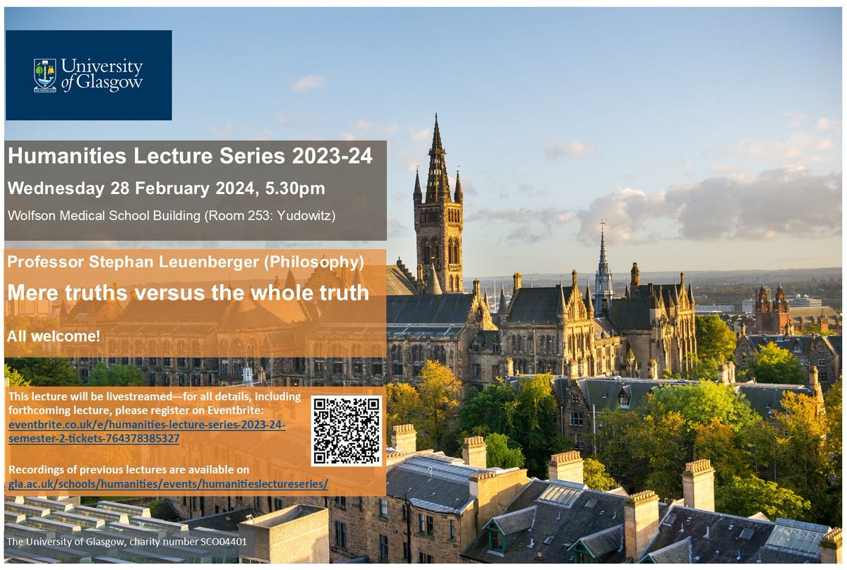 📢Join us on Wed 28 Feb for Professor Stephan Leuenberger's inaugural lecture: Professor Stephan Leuenberger (Philosophy) Mere truths versus the whole truth ➡️Register on eventbrite.co.uk/e/humanities-l… 📽️livestream on echo360.org.uk/section/e74187…