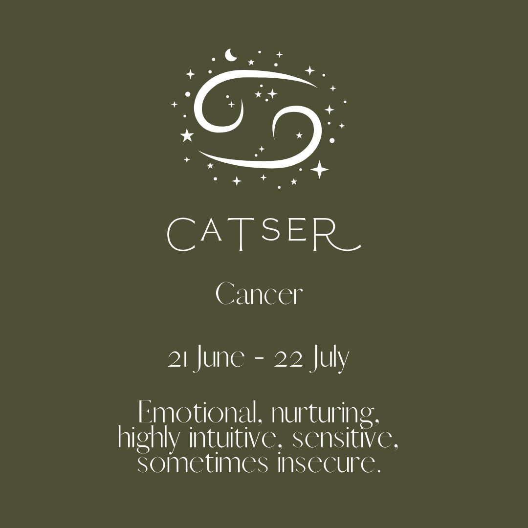 Our next cat star sign is 'Catster'! 🐱 In human terms, this is a Cancer. ♋️ If your kitty was born between 21 June & 22 July, they're a Catser! 💫 Does this sound like your Catser kitty? 👀 ‼️ Check out the full 'Cat Star Signs' YouTube video here: youtube.com/watch?v=t92tE0…