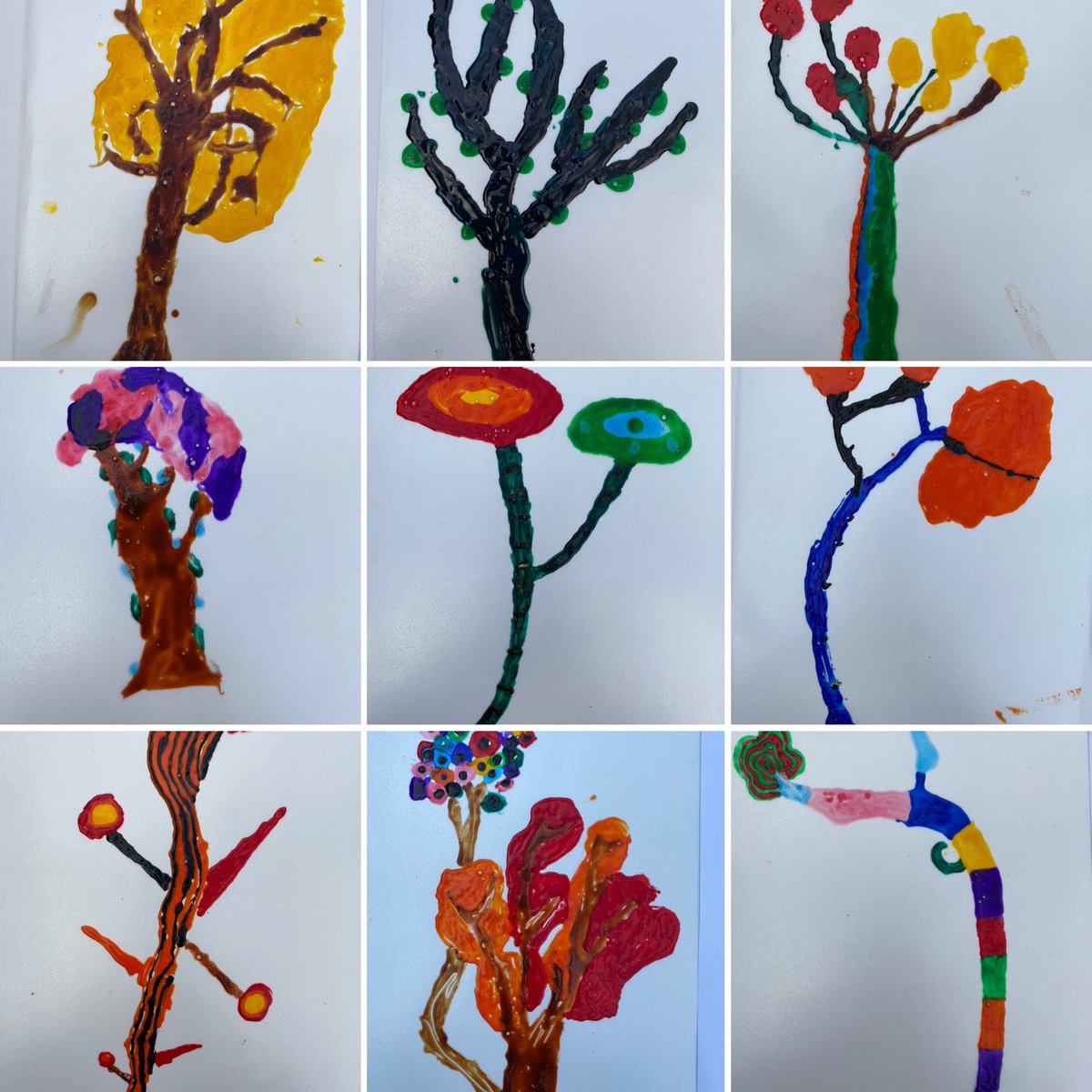 #SJCJuniors #SJCR11 have been creating stained glass trees in the style of #claricecliff as part of our colour theory topic! We are looking forward to seeing them up on the windows in the spring sunshine ☀️ #SJCArt