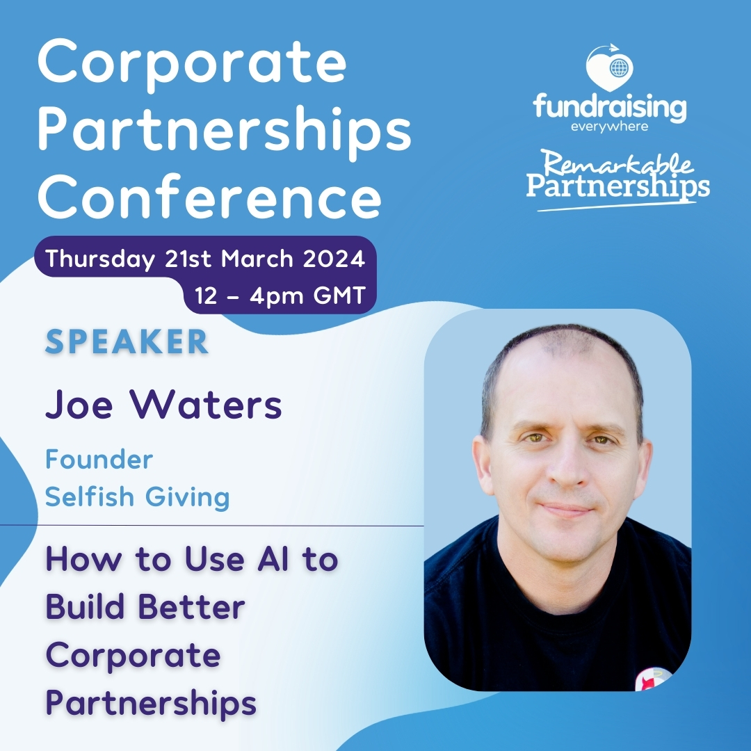#CorporatePartnerships Conf session highlight! ⭐ Join @joewaters of Selfish Giving as he delves into how to unlock partnership potential with AI-enhanced strategies powered by ChatGPT, streamline processes, enhance communication, and elevate your programme. #AIInnovation