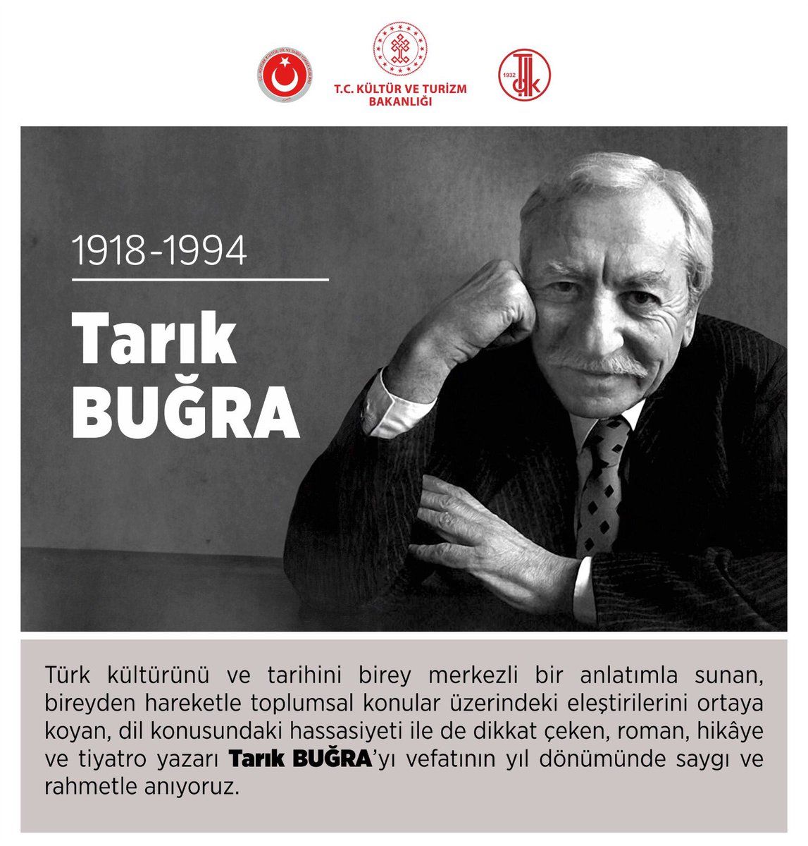 📌Türk edebiyatının önde gelen yazarlarından Tarık BUĞRA’yı vefatının 30. yılında saygı ve rahmetle anıyoruz. #TarihteBugün #TarıkBuğra