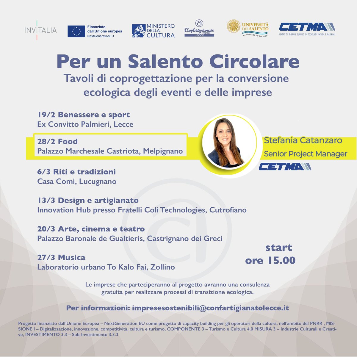 CETMA (@consorzio_cetma) on Twitter photo ♻️ Per un Salento Circolare | Secondo appuntamento per il settore food
📢 Stefania Catanzaro, project manager del #CETMA, sarà tra i facilitatori del prossimo BARCAMP dedicato alla filiera del Food 🍔
Registrati! ⤵
lnkd.in/eAevCFvh
<a href="/mic_italia/">Ministero della Cultura</a> <a href="/unisalento/">UniSalento</a> <a href="/Confa_lecce/">ConfartigianatoLecce</a> ♻️ Per un Salento Circolare | Secondo appuntamento per il settore food
📢 Stefania Catanzaro, project manager del #CETMA, sarà tra i facilitatori del prossimo BARCAMP dedicato alla filiera del Food 🍔
Registrati! ⤵
lnkd.in/eAevCFvh
<a href="/mic_italia/">Ministero della Cultura</a> <a href="/unisalento/">UniSalento</a> <a href="/Confa_lecce/">ConfartigianatoLecce</a>