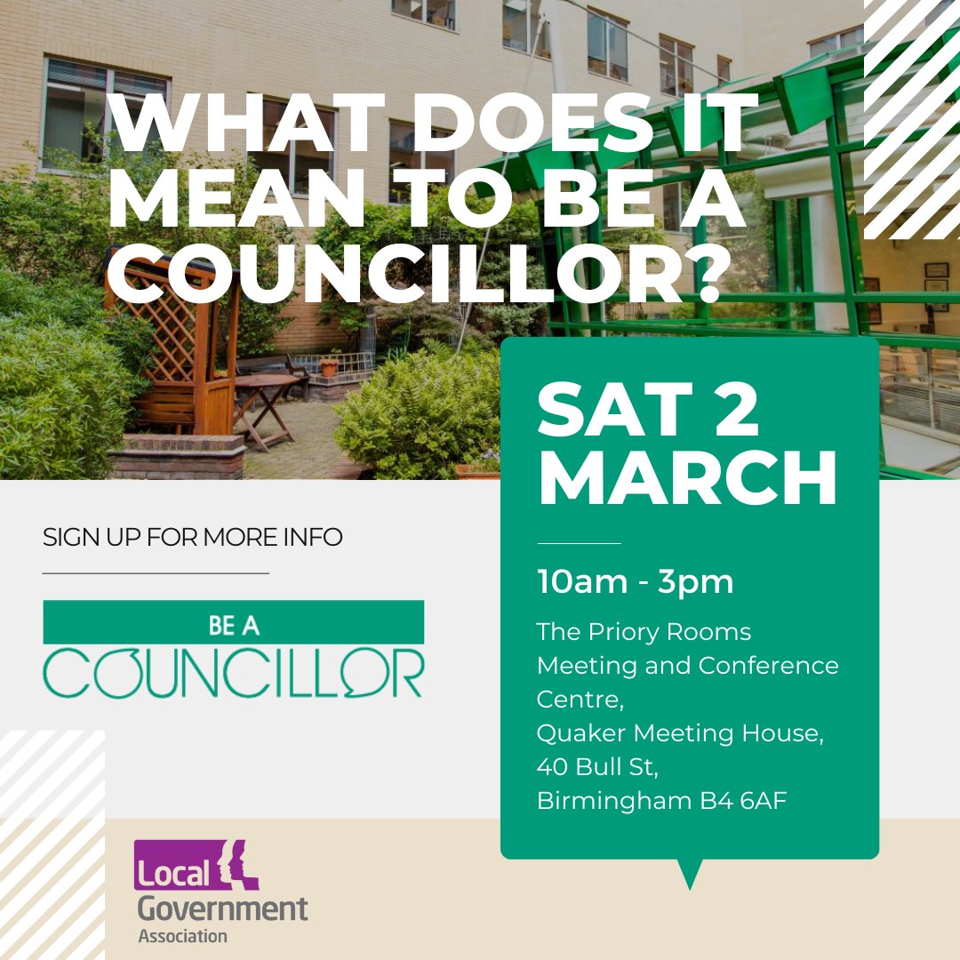 REMINDER! Next Sat (02 March) is our #BeACouncillor event in Birmingham - Priory Rooms 10:00 - 15:00. Still time to sign up: actionnetwork.org/events/be-a-co… A safe space to ask questions, learn more & share ideas on what it is to be a #Councillor! Let candidates know in your area!