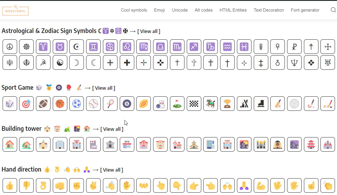 thanhvothien's tweet photo. A collection of cool computer text symbols and signs that can be used on various platforms, including Facebook. The collection consists of a diverse range of symbols, such as heart symbols (❤, ♥, ❥), and many more.
My project: https://t.co/0Pf3vtwrxJ
Kindly share this message to all your friends. Thanks
#developer #WordPress
