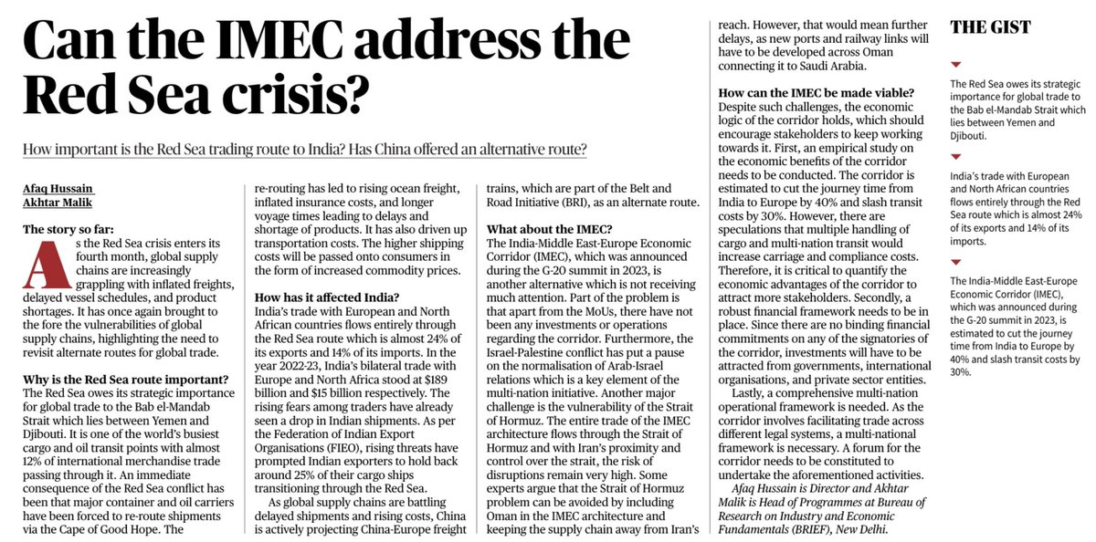 Can the IMEC address the Red Sea Crisis?

Exploring the idea with <a href="/afaq1612/">Afaq Hussain</a> in this article in <a href="/the_hindu/">The Hindu</a>.