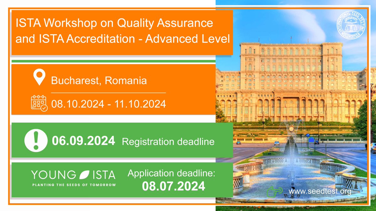 🚀Register Now!

🇷🇴This workshop will focus on the needs of seed testing laboratories that wish to comply with <a href="/ISTAseedtesting/">ISTA - International Seed Testing Association</a> Accreditation Standard and maintain ISTA Accreditation. 

To register and learn more ➡️seedtest.org/en/workshops-a…

#seedquality #seedtesting #ISTAworkshop