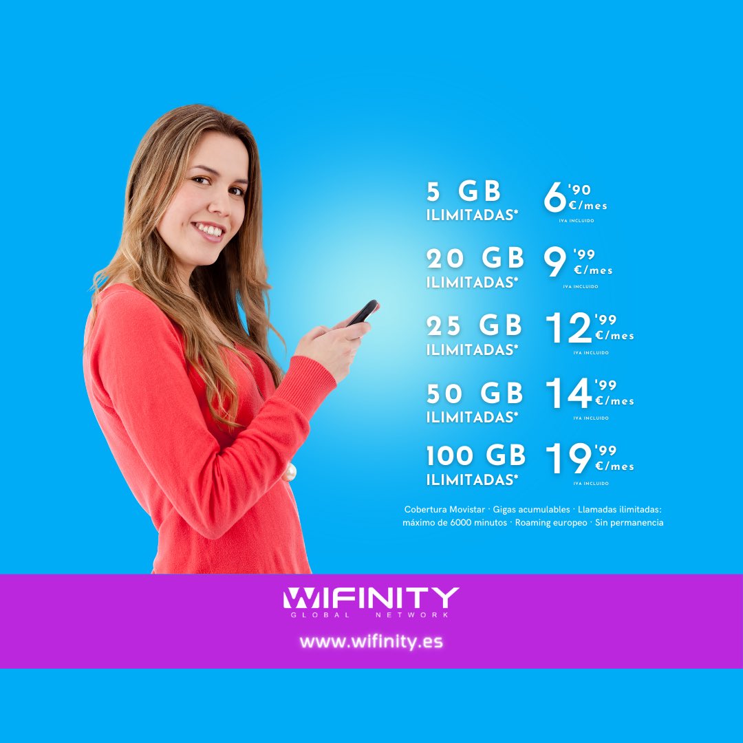En Wifinity tenemos…

¡La tarifa perfecta para tu móvil!

Descubre todos los detalles en wifinity.es

📞 925 38 17 32 ✉️ info@wifinity.es

#Wifinity