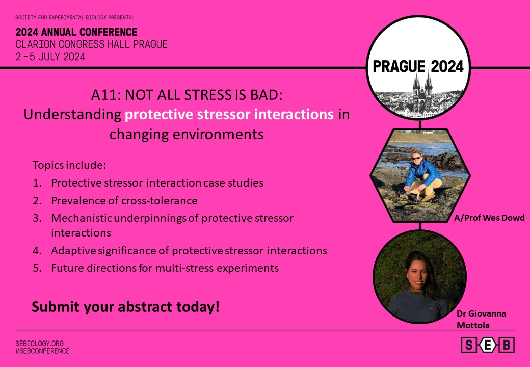 Join @rodgers_essie and I at #SEBConference in Prague, as we plunge into the topics of cross-tolerance, multiple stressors, and more! With invited speakers Wes Dowd and Giovanna Mottola (@ImGiomot). Submit your abstract (sebiology.org/events/seb-con…) before time runs out (8th March)!