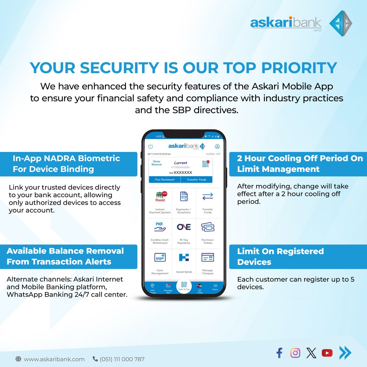 Your security comes first! We've upgraded the Askari Mobile App to keep your transactions safe and secure. #Askaribank #CybersecurityNews #digitalbanking #securebanking