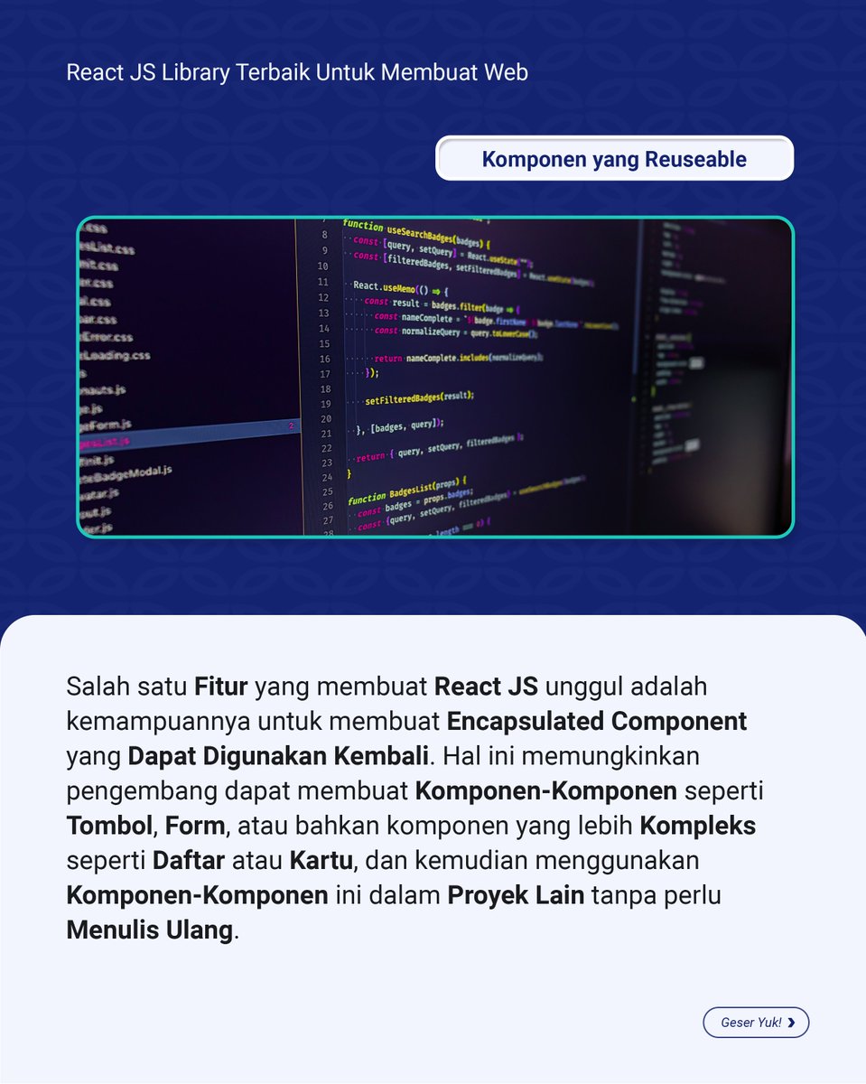 AccelistEdukasi's tweet image. Kenapa React JS menjadi pilihan utama untuk pengembangan web? Ini alasannya🚀⁣
⁣
#ReactJS #libraryweb #library #website #belajarcoding #coding #AEDU #accelistedukasiindonesia