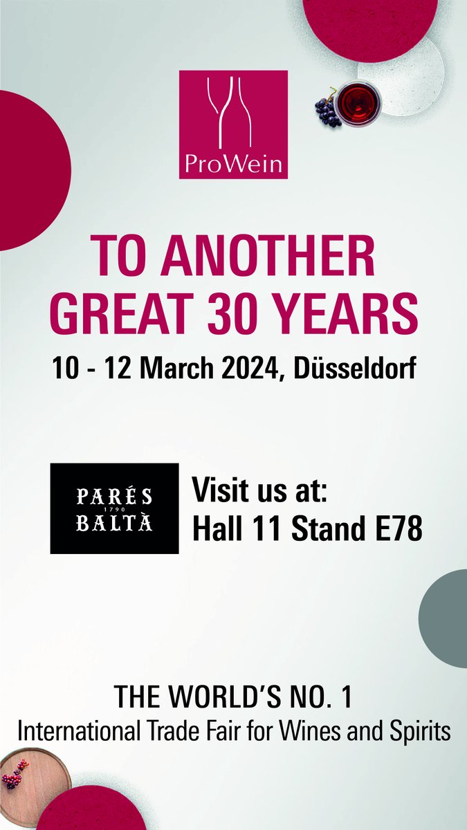 Looking forward to meet you at @ProWein Düsseldorf 📍HALL 11 STAND E78 📅10 to 12 March 2024 #paresbaltaontour #prowein