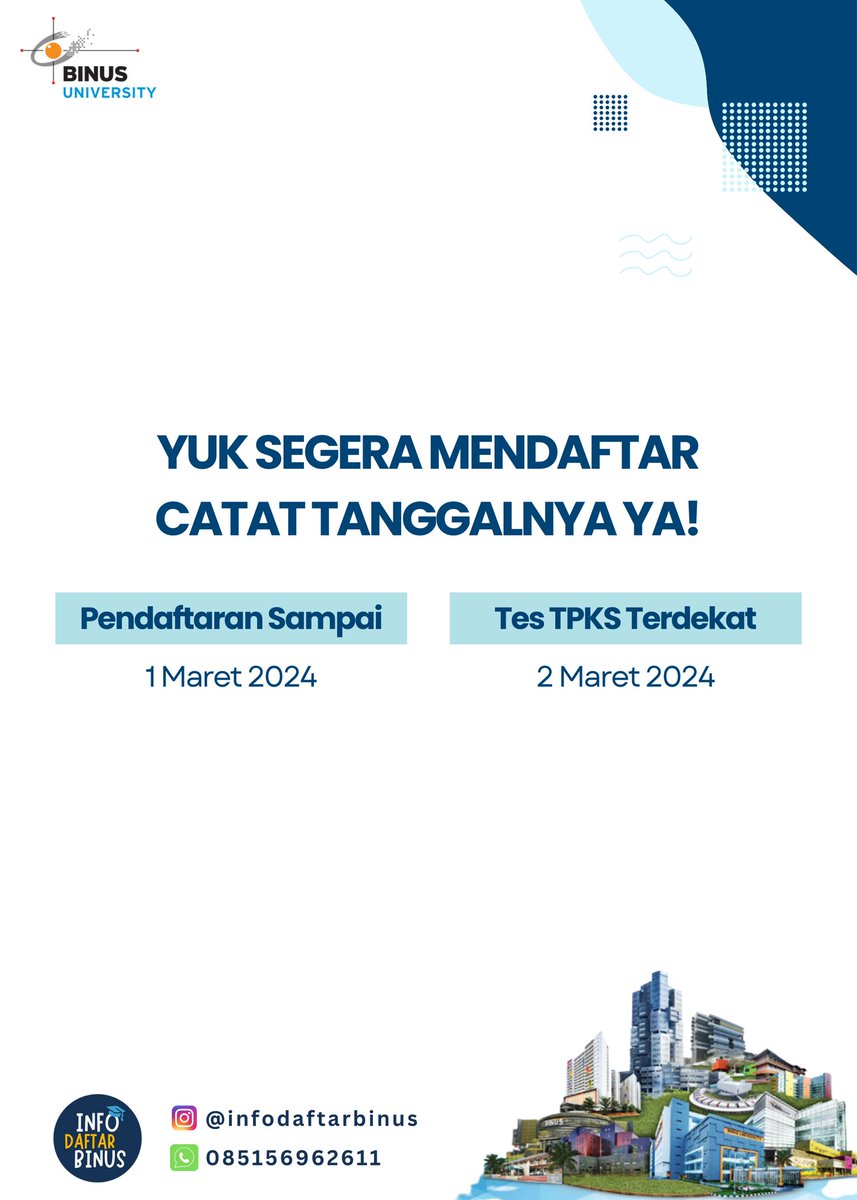 InfoDaftarBinus's tweet photo. Jangan lupa catat tanggalnya ya! Jangan sampe ketinggalan yes 🥰 See you at BINUS University ✨ https://t.co/x4koiXg6x4
