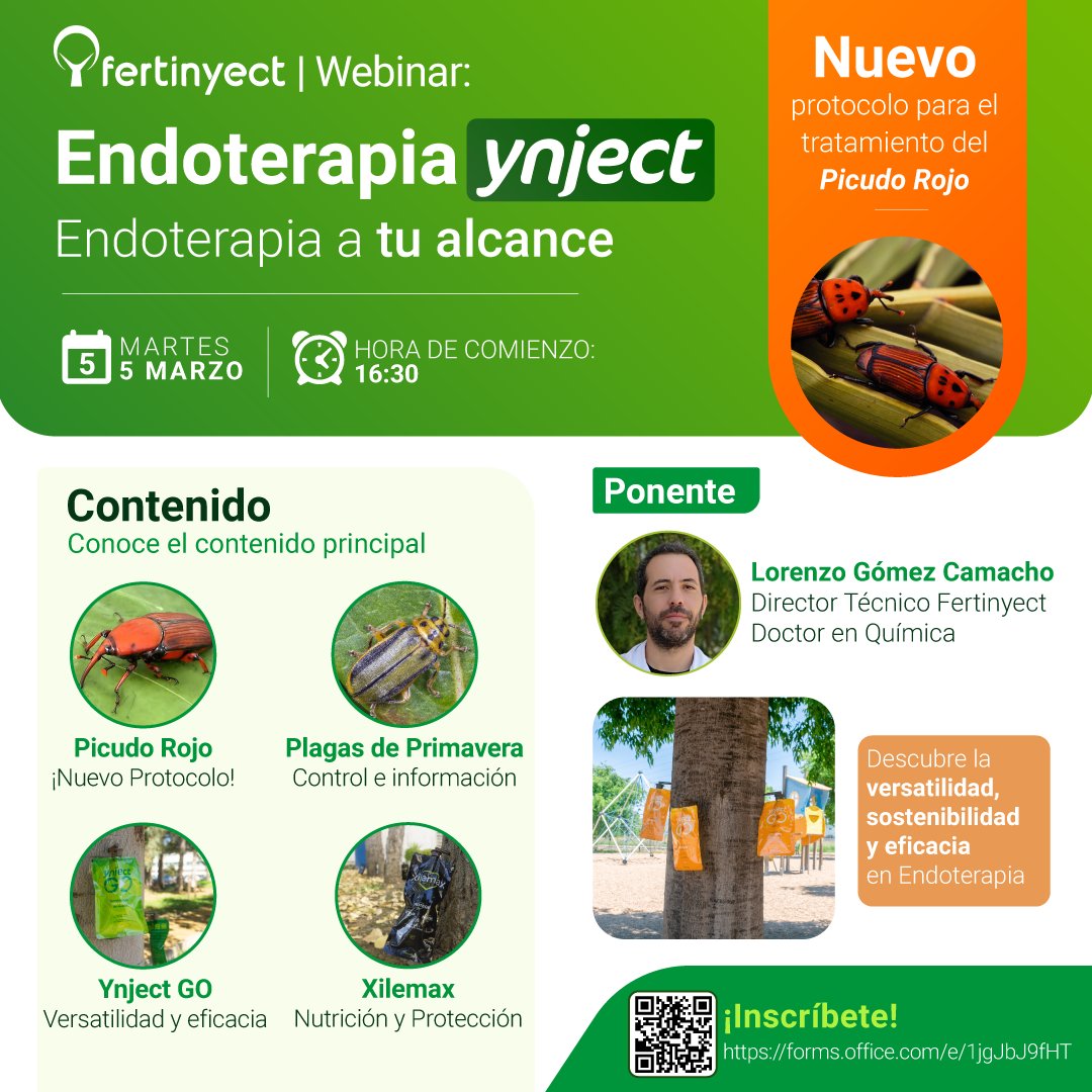 WEBINAR SOBRE ENDOTERAPIA YNJECT

🗓️5 de marzo a las 16.30 h

👨‍🏫Ponente: Lorenzo Gómez. Doctor en Química. Director Técnico de Fertinyect🌴🌴🌴

👉Más info e inscripciones: amja.es/webinar-sobre-…