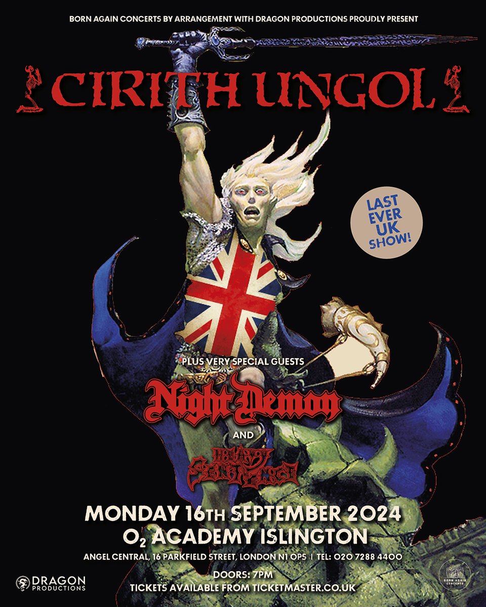 Support Added 🤘 After the release of their latest album #DarkParade, American heavy metal legends @CirithU are hitting the road one last time... @O2AcademyIsl plus #NightDemon and newly added #HeavySentence, Mon 16 Sept. 🎟️ tinyurl.com/455j3rtk 🎥 youtu.be/bw19MabSnfs