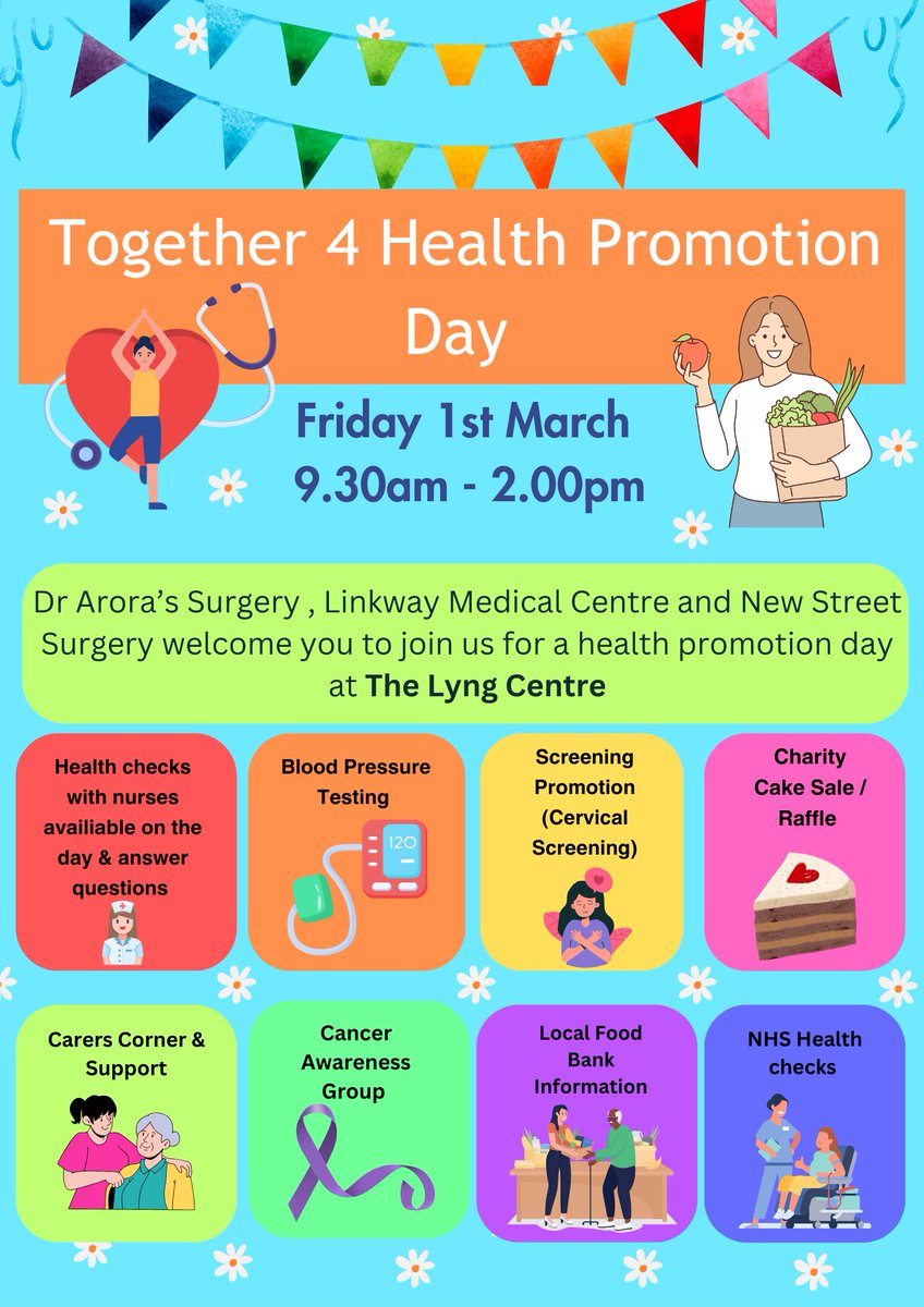 Come along and see Melissa our Community Outreach Lead on Friday at The Lyng Centre!
#healthandcare #positivehealthcare #healthpromotion  #NHSHealthCheck #bloodpressurecheck #CervicalScreening #carerssupport #cancerawareness #foodbank #community #CommunityEngagement