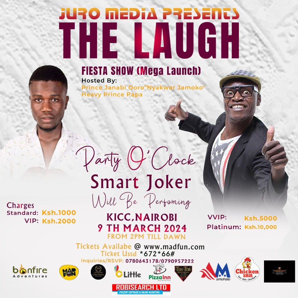 Get your ticket now on madfun.com or *672*66#  for the biggest show in 2024,The big laughter is back! @BonfireSafaris  is offering a 3days trip to Mombasa,@Jamjengo  and @VinnieBaite are performing ,what and excitement on that day!9th,
#TheLaughFiestaShowMegaLaunch