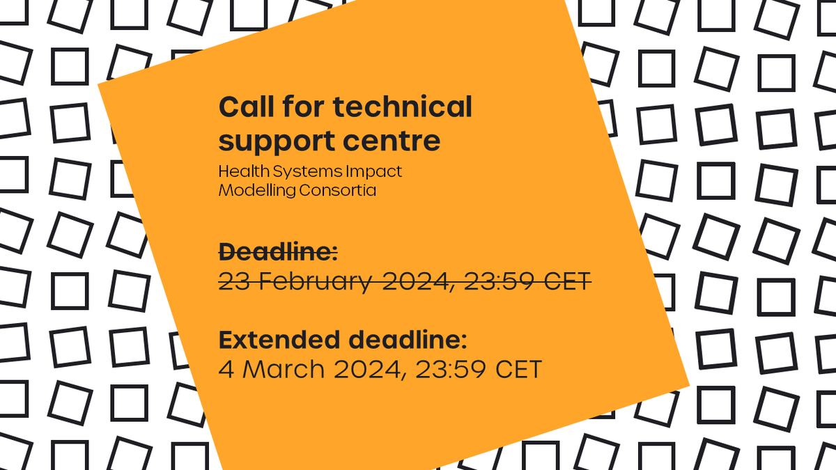 Deadline extended! 

Call for technical support centre: Health Systems Impact Modelling Consortia

You now have until 4 March 2024 at 23:59 to submit a proposal! More info > ahpsr.who.int/funding-opport…