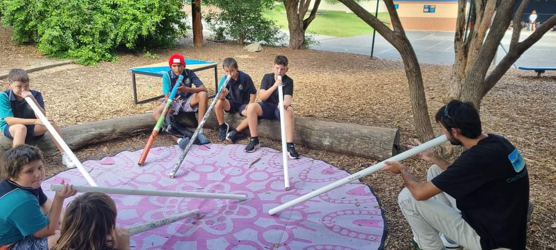 Nowra East PS - Wk 2 of Didgeridoo group with Uncle Tyrell. This week the boys were focusing on establishing a rhythm with breathing air into their noses and blowing air through the didgeridoo.
We are fostering a culture that supports reconciliation! <a href="/Jude182/">Jude Hayman</a> <a href="/kur5edy/">Kirsty Gillgren</a> <a href="/dizdarm/">Murat Dizdar</a>