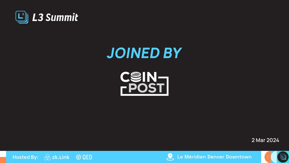 Abstraction, AI, and ZK Summit (@abstractionaizk) on Twitter photo 🔥Another media partner joining #L3Summit - <a href="/coin_post/">CoinPost(仮想通貨メディア)</a> @CoinPost_Global!
#CoinPost is the largest blockchain and cryptocurrency news media in Japan.
Be ready for the leading forum exploring Layer 3 blockchain solutions with the media heavyweights!
👉lu.ma/L3Summit-Denver 🔥Another media partner joining #L3Summit - <a href="/coin_post/">CoinPost(仮想通貨メディア)</a> @CoinPost_Global!
#CoinPost is the largest blockchain and cryptocurrency news media in Japan.
Be ready for the leading forum exploring Layer 3 blockchain solutions with the media heavyweights!
👉lu.ma/L3Summit-Denver