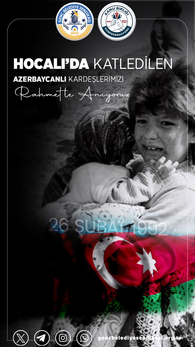 İnsanlık tarihinin kara lekelerinden Hocalı Katliamı’nın üzerinden 32 yıl geçti. 11.356 kişinin yaşadığı Hocalı kasabası tamamen yok edildi. Kadın, çocuk, yaşlı demeden Şehit edilen 613 Azerbaycan Türkü kardeşimizi saygı, sevgi ve rahmetle anıyoruz! Unutmadık, unutmayacağız!
